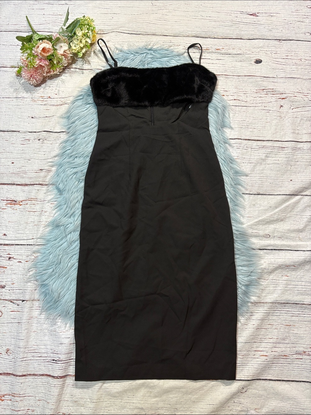 NWT Naked Wardrobe Black Cutout Midi Dress with Faux Fur Trim - Picture 2 of 10